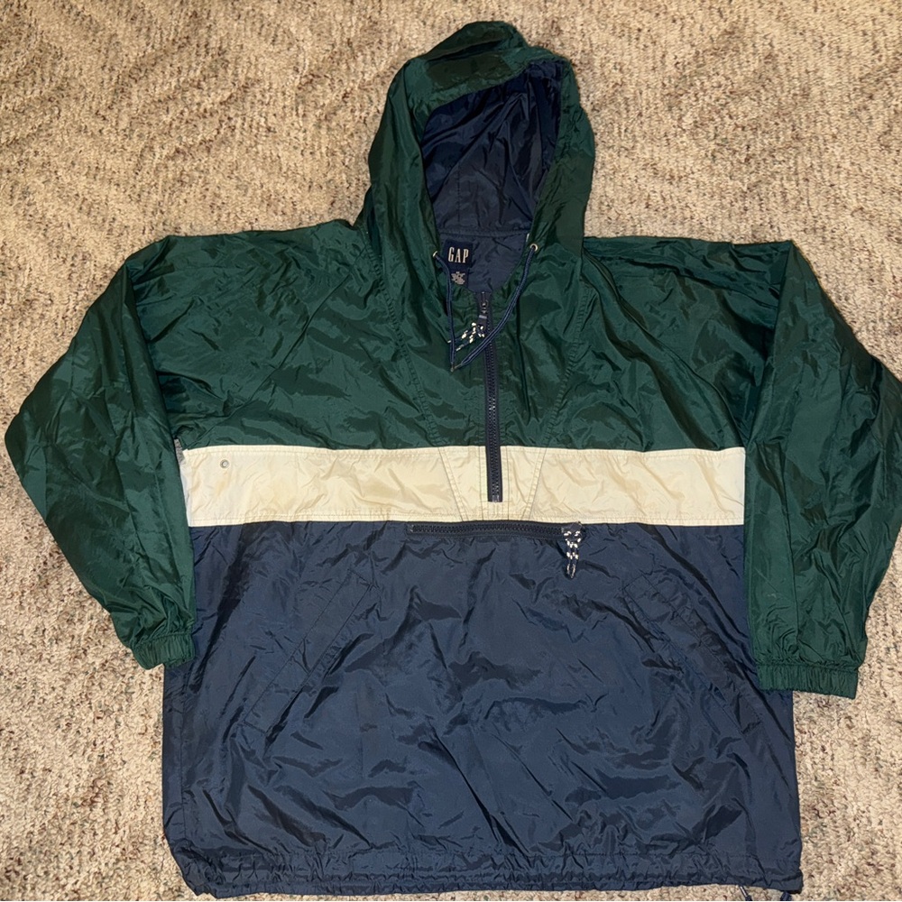 GAP Vintage Green and Blue Windbreaker Jacket with Color-Block Design